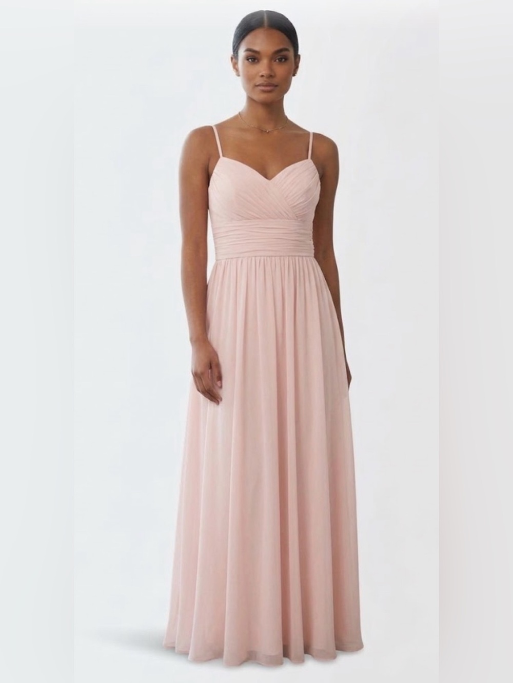 Bill Levkoff Ruched Sweetheart Chiffon Maxi Dress in Blush Pink